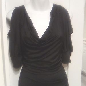 Gorgeous Shiny Black Cold Shoulder Body Con